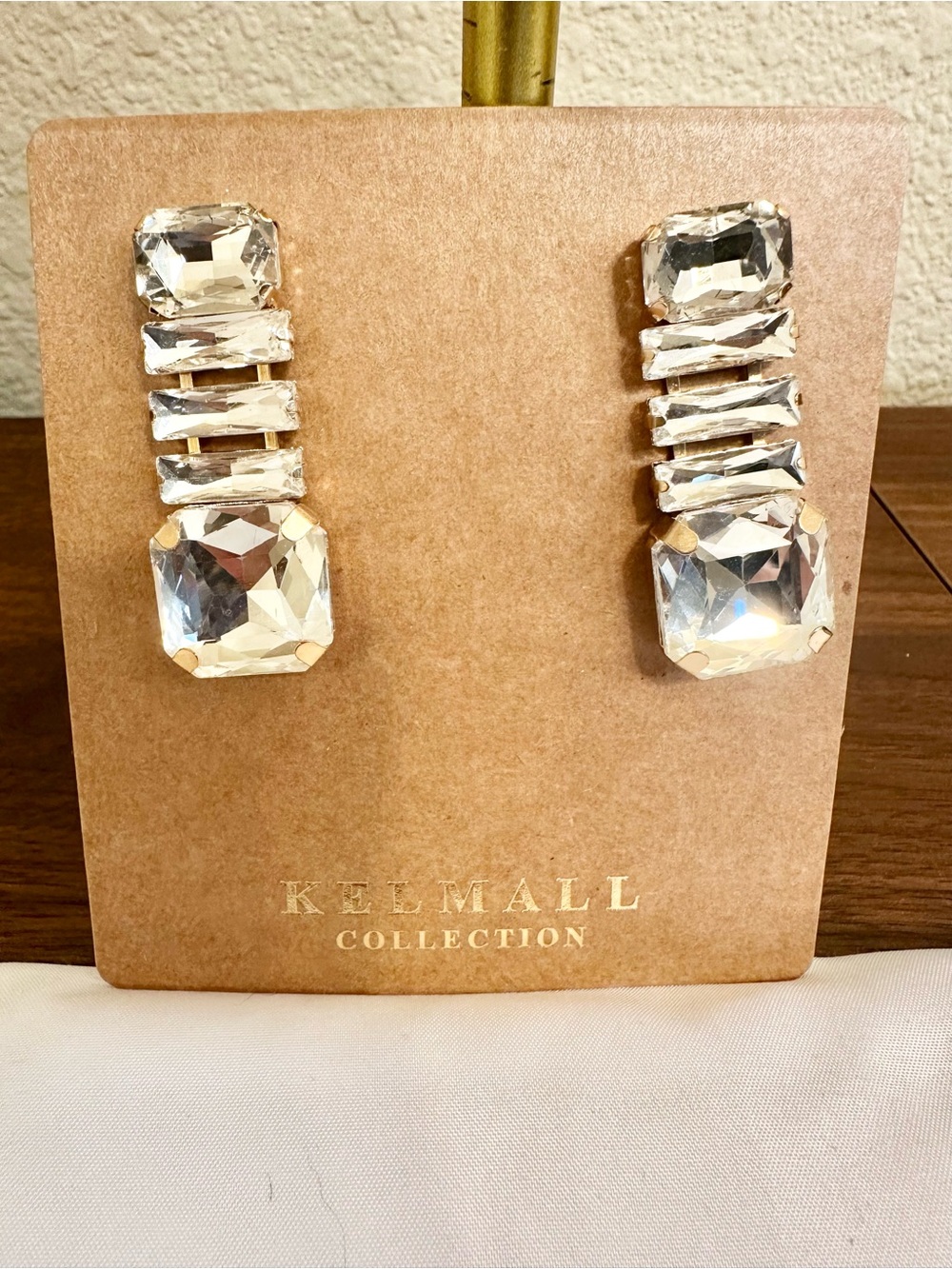 Clear Crystal Statement Drop Earrings - Gold
